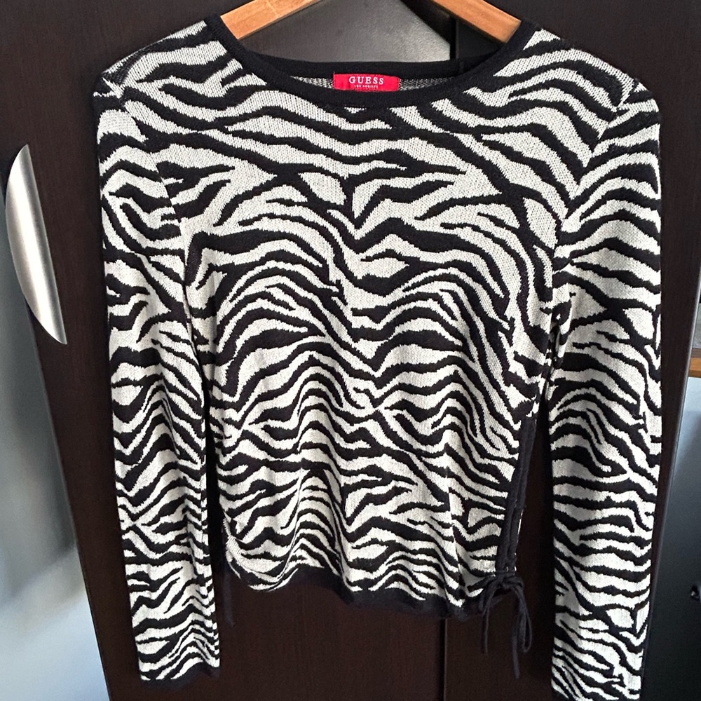 GUESS Zebra Pattern Long Sleeve Top